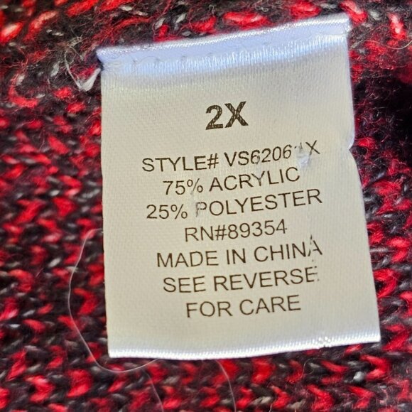 Adrienne Vittadini Long Open Cardigan Sweater Fringed Black Red Plaid Womens 2X - Picture 9 of 10